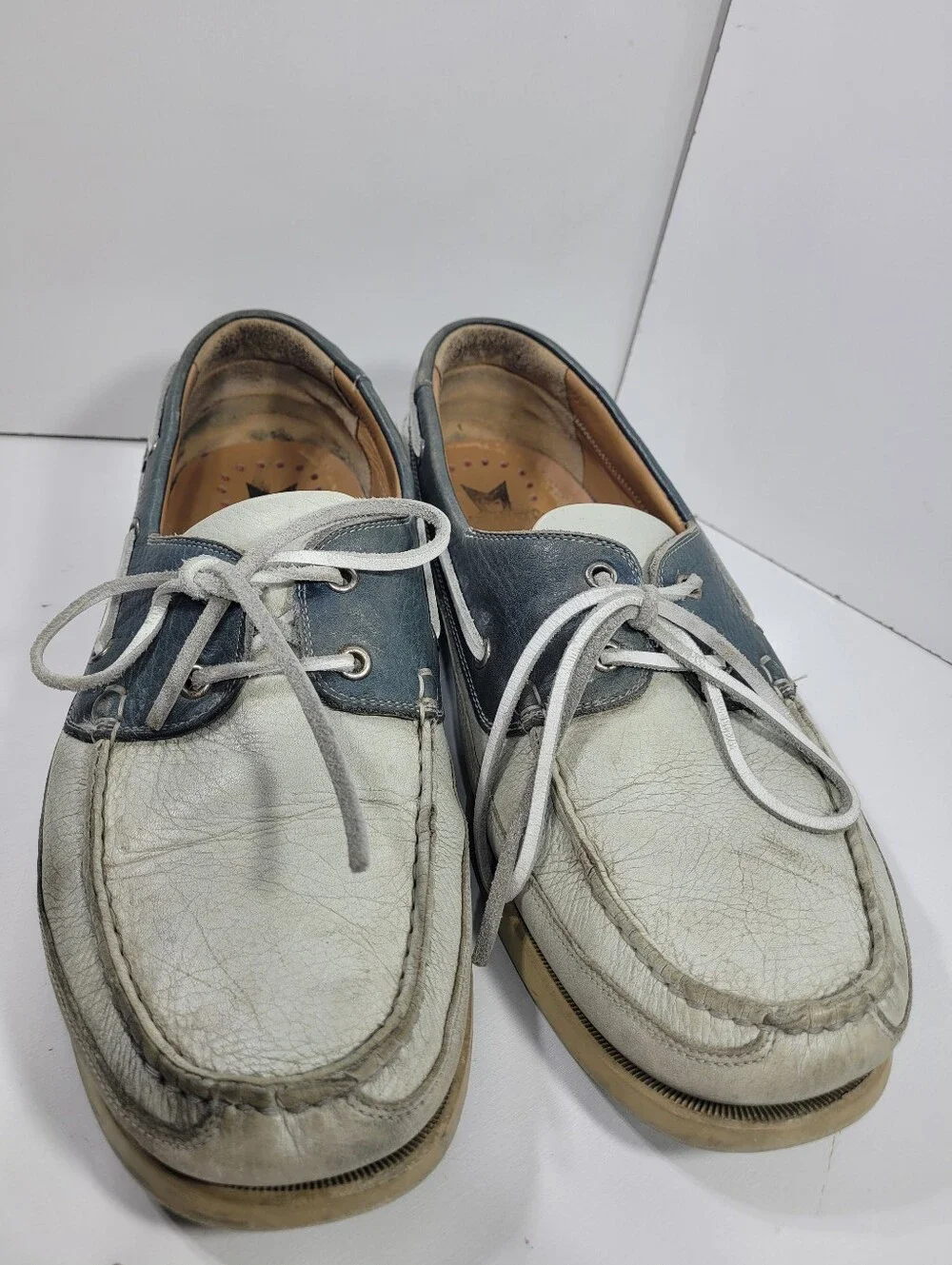 Mephisto Boating Mens Size 11 Leather Boat Shoes Deck Shoes Blue White Comfort